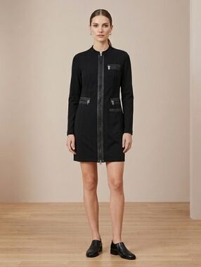 Marc Aurel Black Zipper Front Long Sleeve Dress Can Be Worn As Blazer